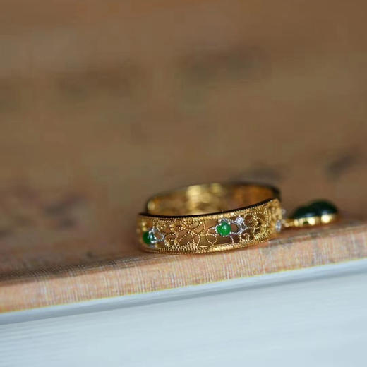 龢盒原创 天然冰绿翡翠葫芦甩戒指 商品图1