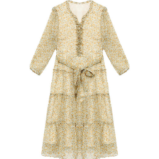 QYM XY8917-L时尚雪纺碎花木耳边拼接V领气质连衣裙 商品图3