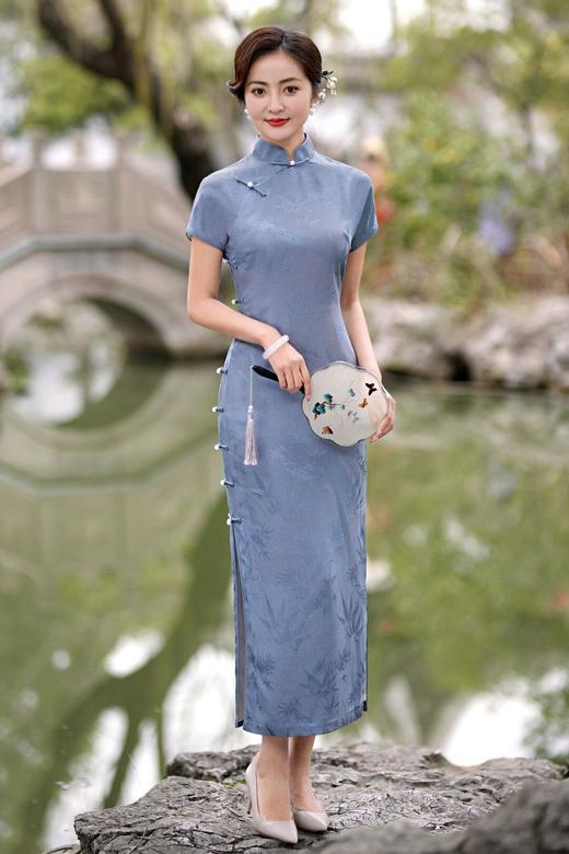 TZRY热卖设计师款网红无省复古提花真丝旗袍烟雨下江南复古真襟旗 商品图1
