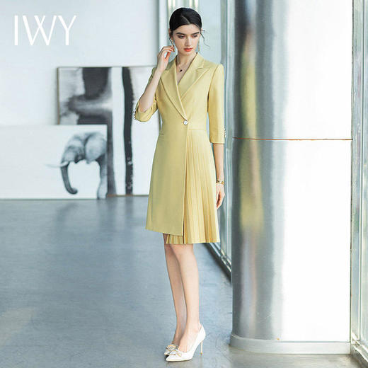 IWY/气质名媛收腰显瘦高端职业连衣裙女蓝色西装套裙时尚七分袖百褶裙Q656 商品图7
