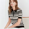 【方领短袖镂空针织套衫】23年春夏新品女士经典黑白条纹毛衣时尚短袖T 商品缩略图0