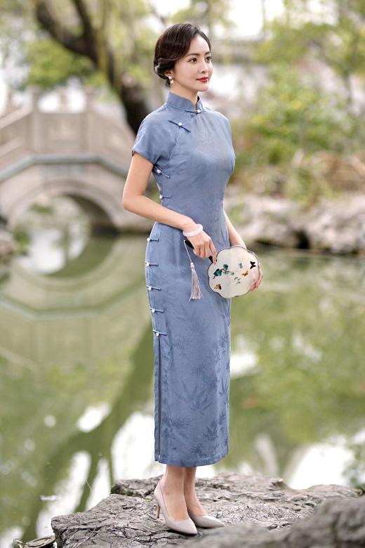 TZRY热卖设计师款网红无省复古提花真丝旗袍烟雨下江南复古真襟旗 商品图2