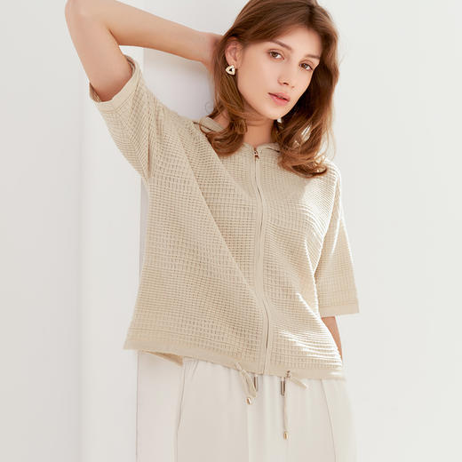 【连帽短袖针织开衫】23年春夏新品女士镂空针织开衫时尚短袖小外套 商品图1