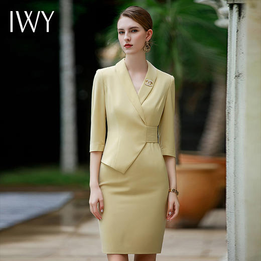 IWY/黄色职业连衣裙女春装新款高级感气质名媛修身包臀裙子Q853 商品图0