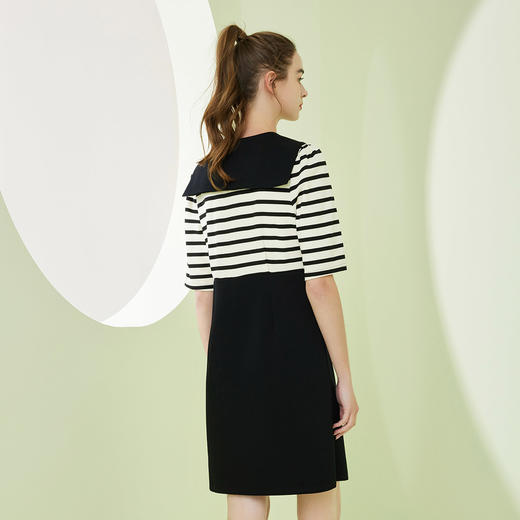 NF8W6斯尔丽瑟俪2023春季新款翻领拼接式条纹减龄通勤连衣裙 商品图1