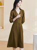 剩S/M 米思阳2026春季新款优雅大方七分袖V领裙子收腰显瘦a字连衣裙0304 商品缩略图1