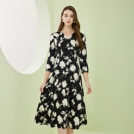 NF860斯尔丽瑟俪2023年春夏新款圆领中袖印花连衣裙 商品图0