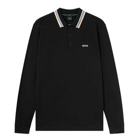 HUGO BOSS 雨果博斯 2023春夏新品 男士LOGO标识商务休闲长袖POLO衫 黑色 50469108
