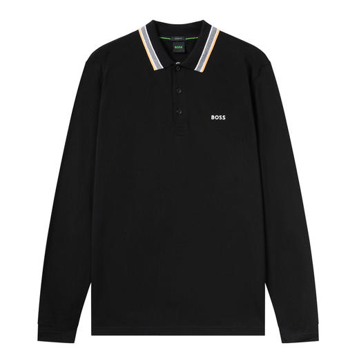HUGO BOSS 雨果博斯 2023春夏新品 男士LOGO标识商务休闲长袖POLO衫 黑色 50469108 商品图0