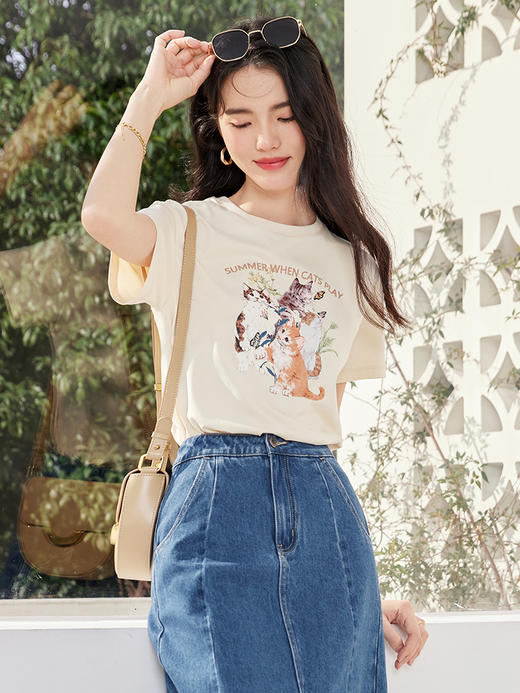 【129选3件，不支持退换】熙世界开叉牛仔半身裙女2024春秋新款遮肉显瘦A字包臀裙中长裙子 商品图6