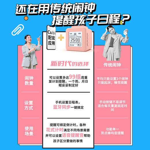 【仰仰推荐 时间片管理 日程提醒闹钟】带娃神器 自律神器 Cubi 1S 学生专用时间管理器 智能语音说话电子闹钟儿童桌面时钟起床闹铃叫醒计时器 提醒闹钟 商品图3