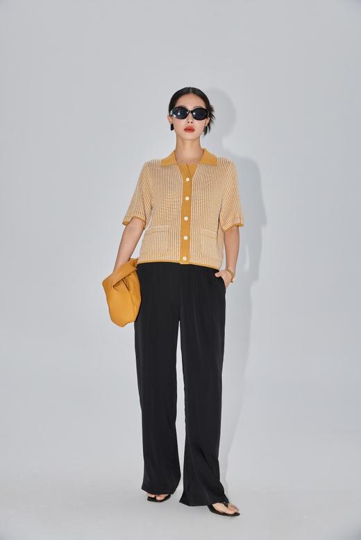 【盏那】桑蚕丝针织条纹肌理简约提花开衫 商品图1