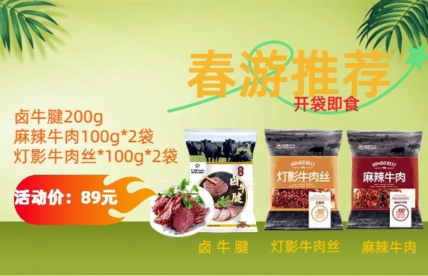恒都  休闲零食组合  卤牛腱200g、灯影牛肉丝100g*2  麻辣牛肉100g*2  开袋即食