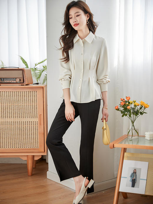 【79元福袋不支持退换】熙世界鱼骨衬衫女收腰显瘦长袖洋气小衫别致雪纺衬衣2025春秋新款 商品图4