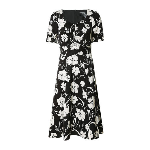 EITIE爱特爱夏季新款修身显瘦优雅V领印花连衣裙7007714 商品图5