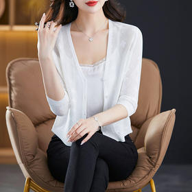 妈妈夏装镂空七分袖冰丝针织衫衣外套CC-3193