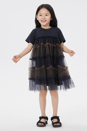 jnby  23年春款  针织棉耐磨网纱短袖连衣裙  1N3G12730