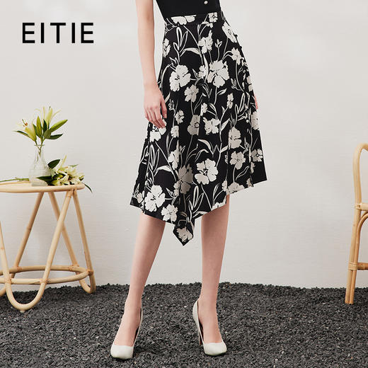 EITIE爱特爱夏季新款通勤时尚不规则裙摆印花半身裙7006703 商品图0