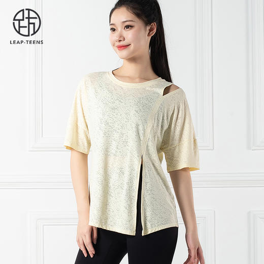跃牌【倚窗听雨系列】瑜伽服提花罩衫透气镂空短袖T恤DA57-23 商品图4