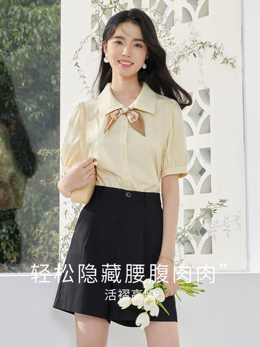 【129选3件，不退换】熙世界五分西装短裤女2025夏季薄款高腰黑色显瘦阔腿直筒a字中裤 商品图3