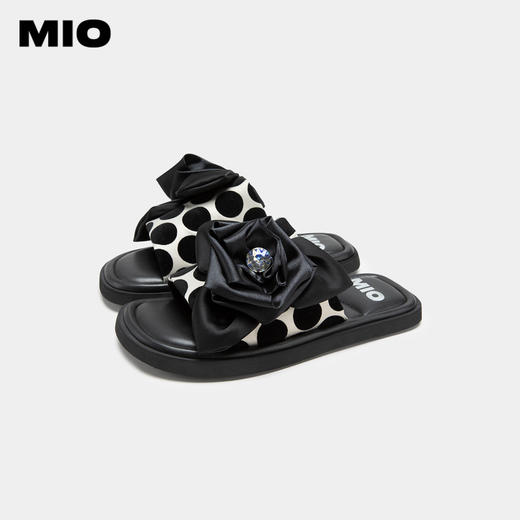 MIO米奥夏季舒适平跟一字外穿拖女鞋小彩钻玫瑰花拖鞋潮流云朵拖M233131201 商品图3