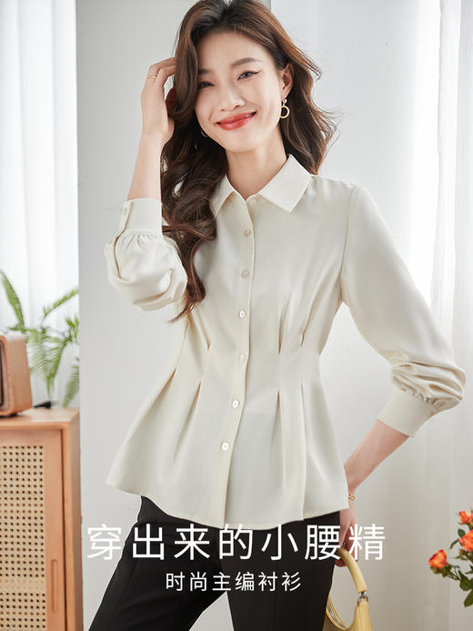 【79元福袋不支持退换】熙世界鱼骨衬衫女收腰显瘦长袖洋气小衫别致雪纺衬衣2025春秋新款 商品图2
