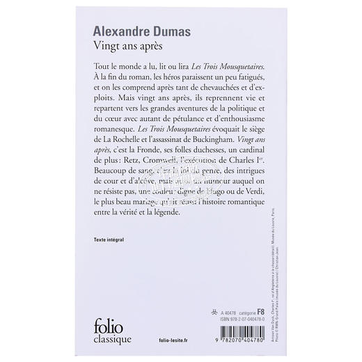 【中商原版】大仲马 二十年后 三个火枪手续篇 法文原版 VINGT ANS APRES Alexandre Dumas 商品图1