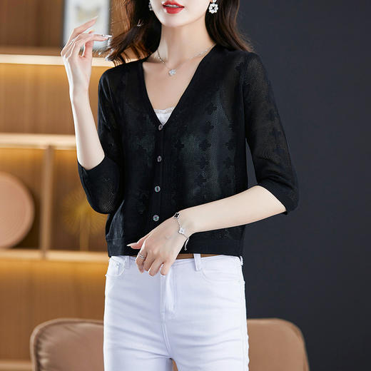 妈妈夏装镂空七分袖冰丝针织衫衣外套CC-3193 商品图1