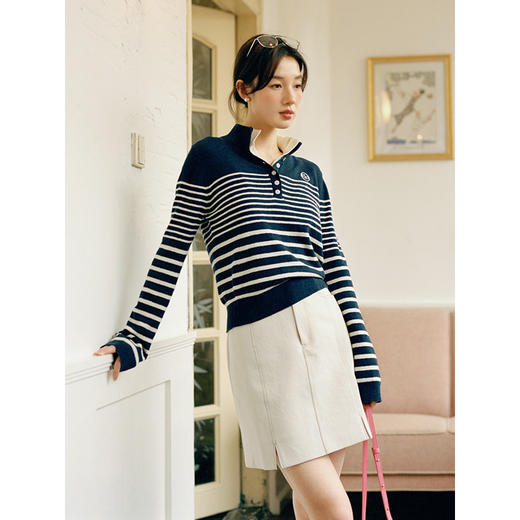 Even Vintage | 春日实穿 复古撞色条纹针织开衫外套女刺绣海魂衫 商品图1