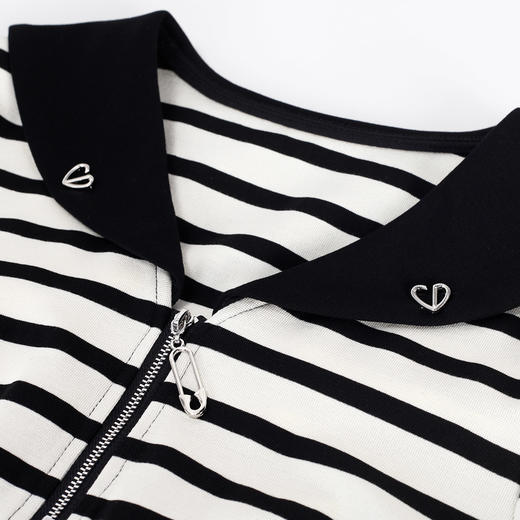 NF8W6斯尔丽瑟俪2023春季新款翻领拼接式条纹减龄通勤连衣裙 商品图4