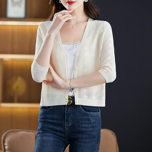 妈妈夏装镂空七分袖冰丝针织衫衣外套CC-3193 商品图2