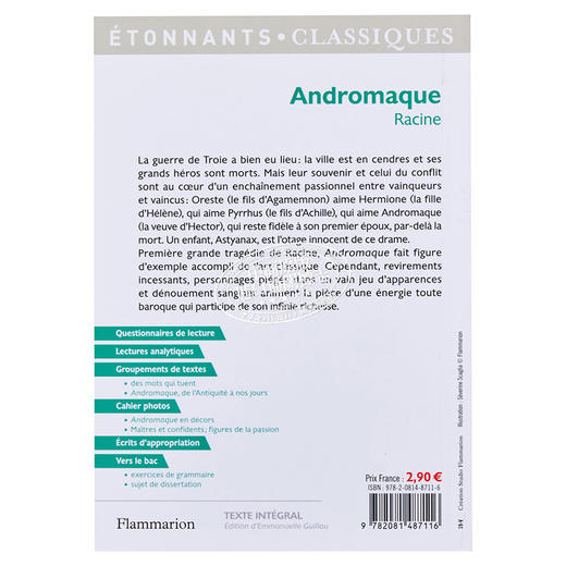 预售 【中商原版】拉辛戏剧 安德罗马克 法文原版 Andromaque Jean Baptiste Racine 商品图1