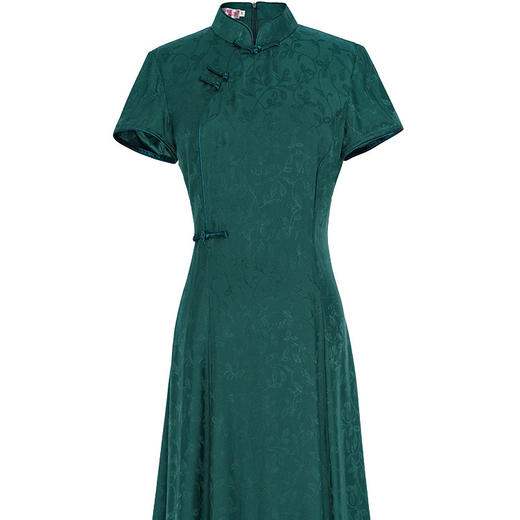 【然青】2023春夏新款优雅短袖复古提花日常A摆改良旗袍连衣裙 商品图4