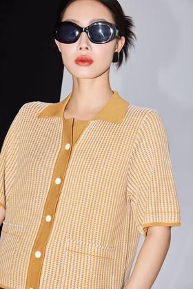 【盏那】桑蚕丝针织条纹肌理简约提花开衫