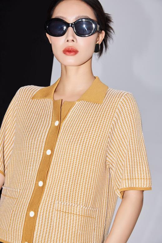 【盏那】桑蚕丝针织条纹肌理简约提花开衫 商品图0