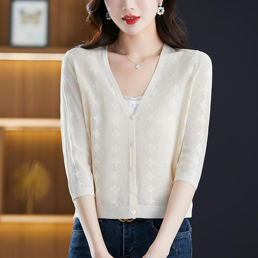 妈妈夏装镂空七分袖冰丝针织衫衣外套CC-3193 商品图5