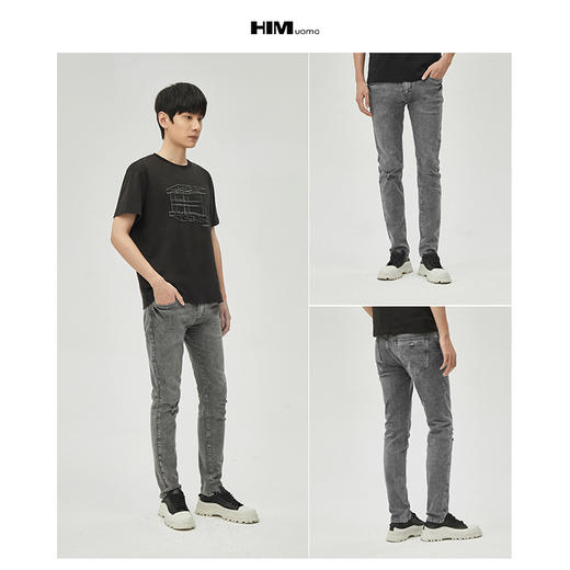HIM漢崇 破洞洗水牛仔裤男潮流百搭高端简约修身小脚裤 2026夏季 商品图3
