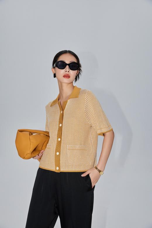 【盏那】桑蚕丝针织条纹肌理简约提花开衫 商品图3