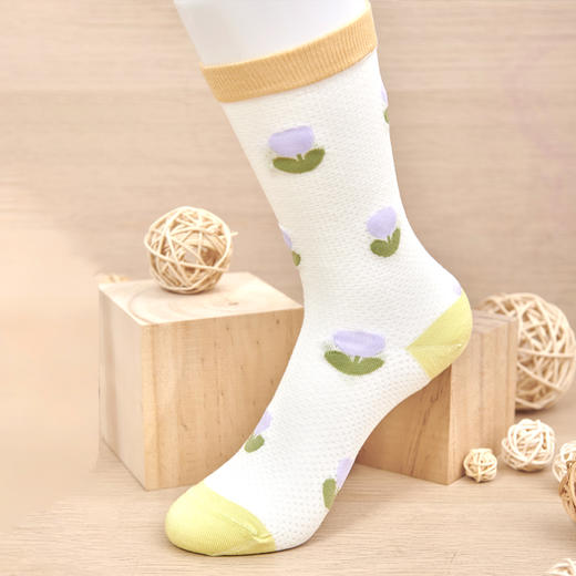 莫代尔直板提花女袜年轻时尚学生防臭吸汗凉爽多色堆堆袜耐穿质量【2312203/2312205】 商品图1