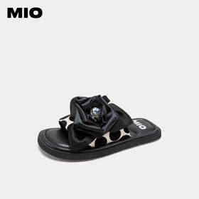MIO米奥夏季舒适平跟一字外穿拖女鞋小彩钻玫瑰花拖鞋潮流云朵拖M233131201