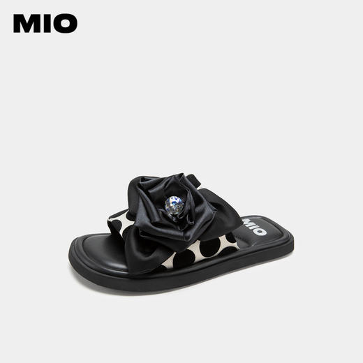 MIO米奥夏季舒适平跟一字外穿拖女鞋小彩钻玫瑰花拖鞋潮流云朵拖M233131201 商品图0