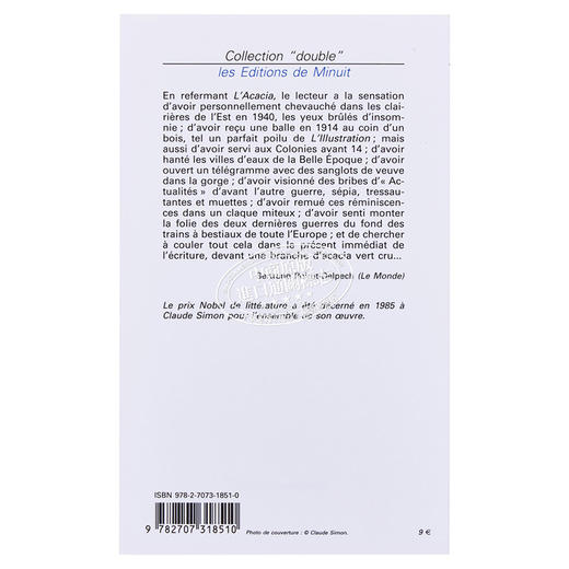 预售 【中商原版】克劳德 西蒙 刺槐树 法文原版 L acacia Claude Simon 诺贝尔文学奖得主 商品图1