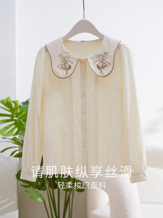 【129选3件，不退换】熙世界法式复古宫廷风长袖衬衫女小众设计刺绣翻领上衣2025春新款 商品图3