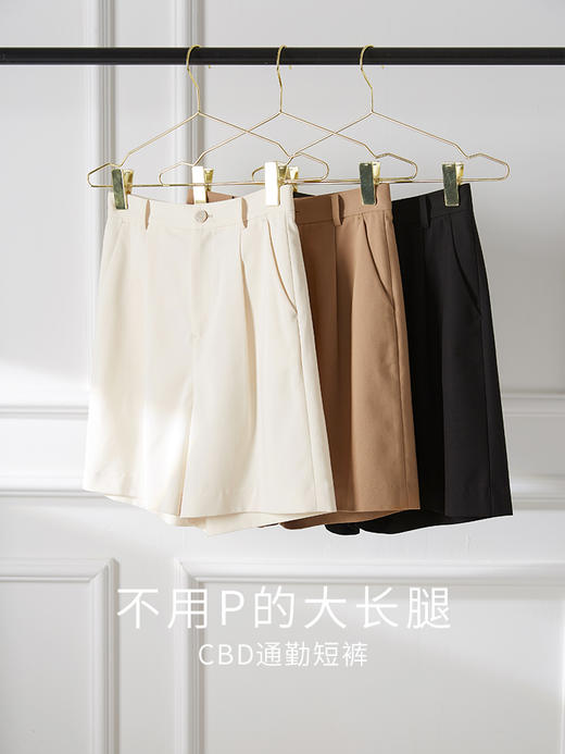 【129选3件，不退换】熙世界五分西装短裤女2025夏季薄款高腰黑色显瘦阔腿直筒a字中裤 商品图4