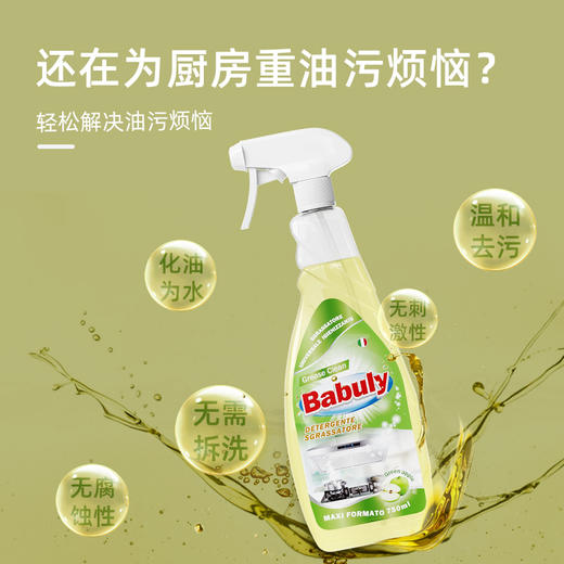 (中欧班列精选2瓶)意大利巴彼丽Babuly重油污清洁喷雾 原装进口抽油烟机清洗剂厨房去油污神器 750ml/瓶 商品图1