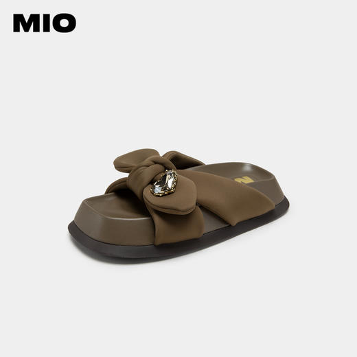 MIO米奥夏季纯色中跟一字拖厚底爱心水钻甜美蝴蝶结复古勃肯拖鞋M233127601 商品图1