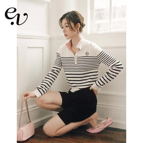 Even Vintage | 春日实穿 复古撞色条纹针织开衫外套女刺绣海魂衫