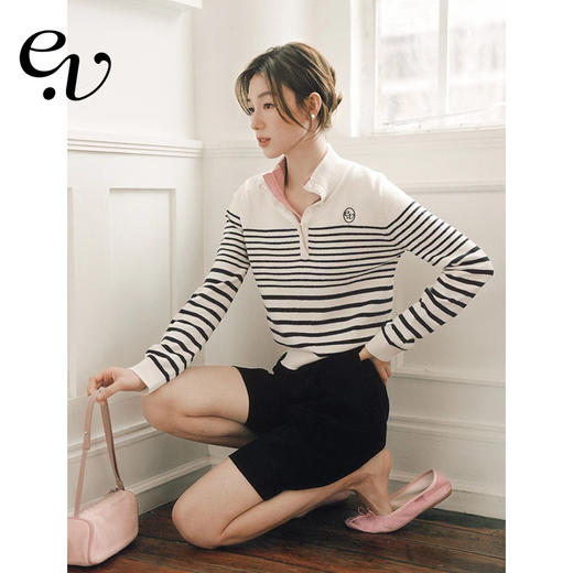 Even Vintage | 春日实穿 复古撞色条纹针织开衫外套女刺绣海魂衫 商品图0