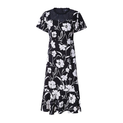 EITIE爱特爱夏季新款修身显瘦优雅蕾丝拼接领印花连衣裙7007713 商品图5