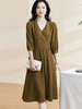 剩S/M 米思阳2026春季新款优雅大方七分袖V领裙子收腰显瘦a字连衣裙0304 商品缩略图2